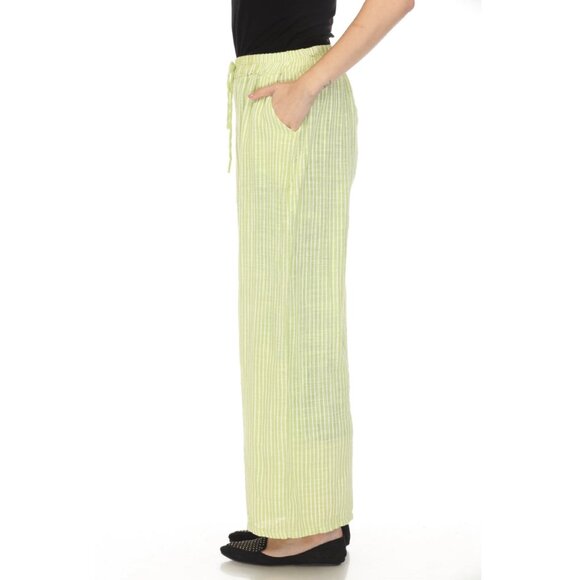 Lime Green Striped Drawstring Pant With Pockets - Picture 5 of 7